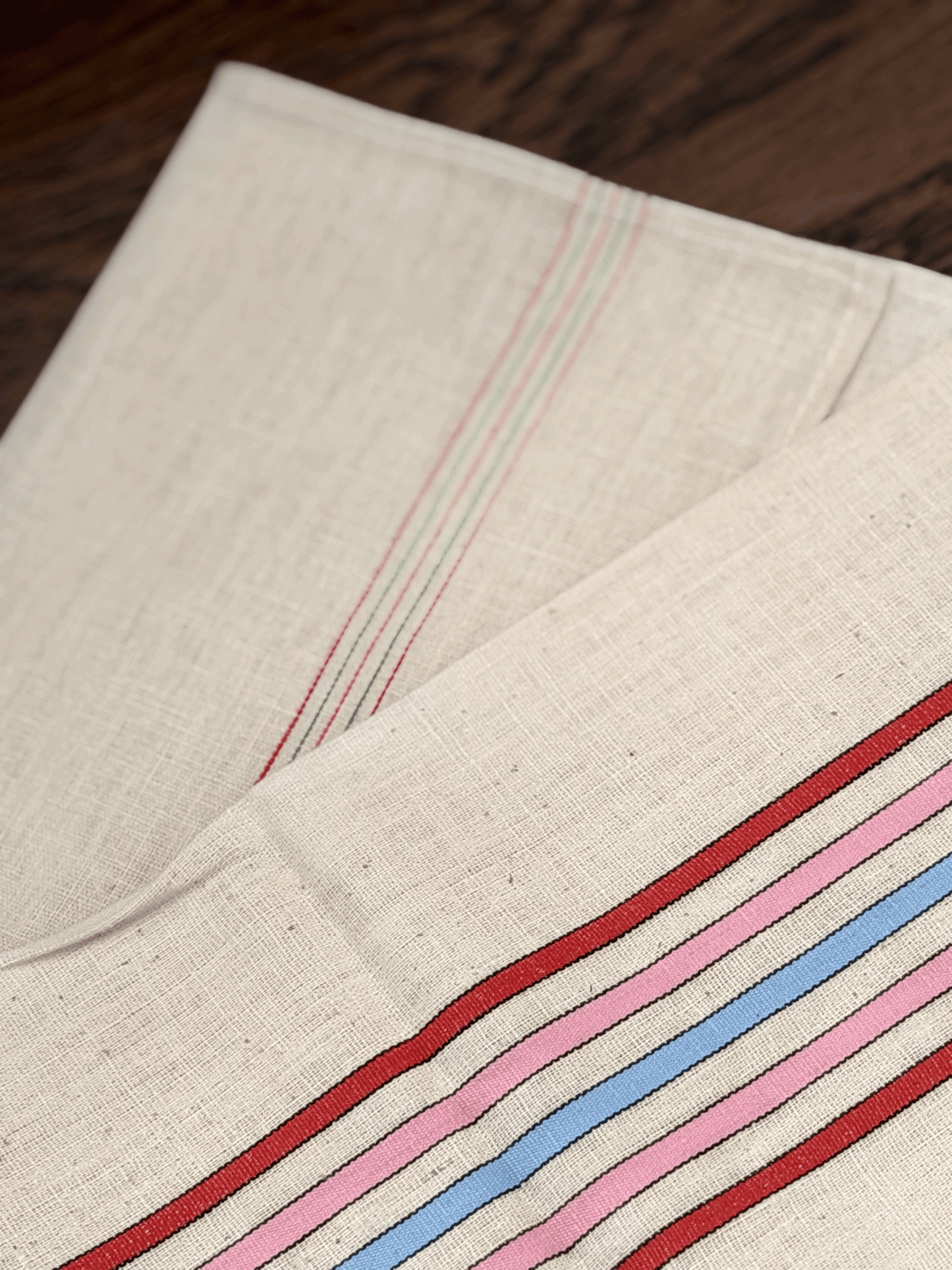French Tea Towel in Red, Pink, and Blue