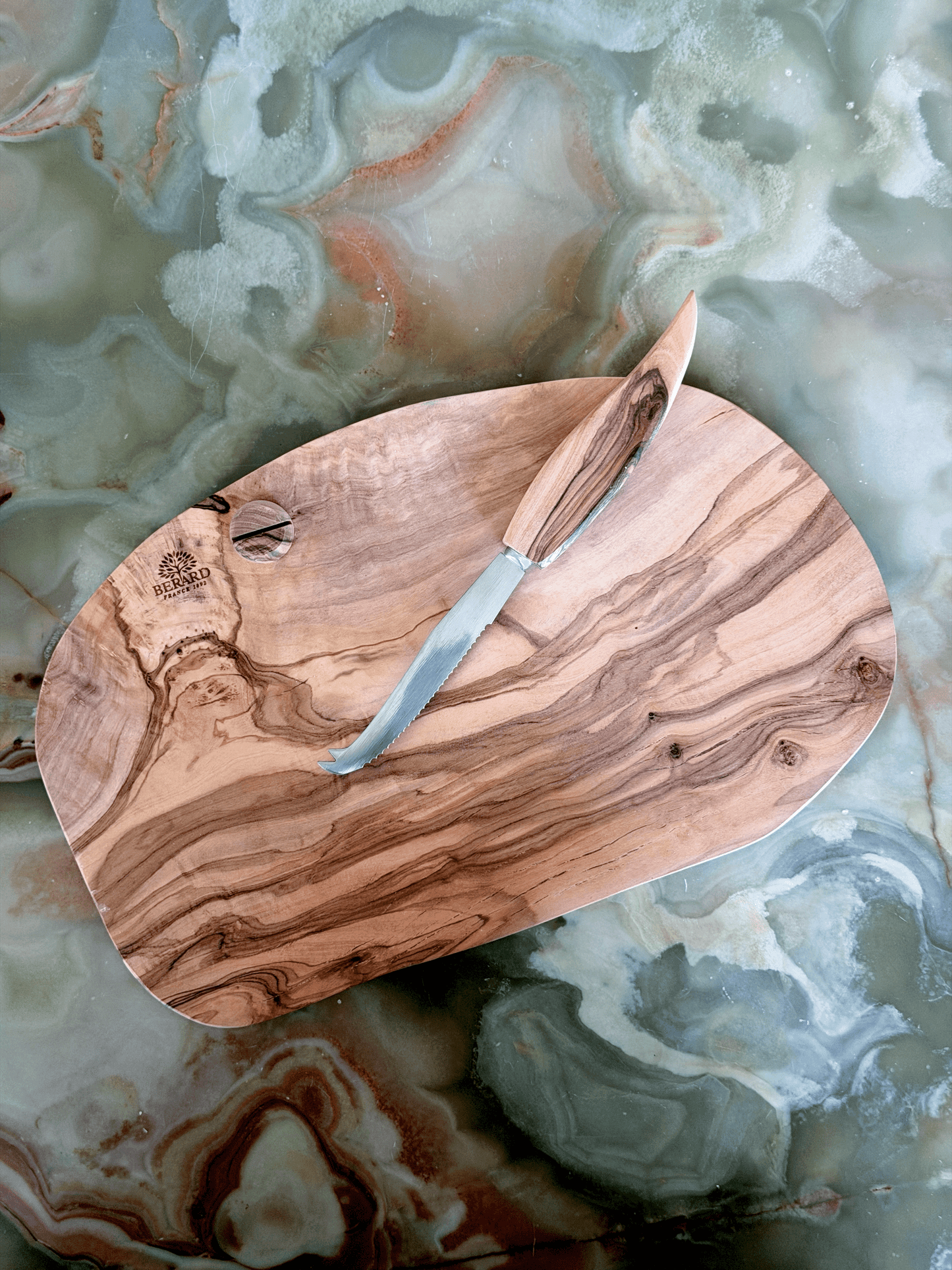 Olive Wood Cheese Board with Knife, Berard
