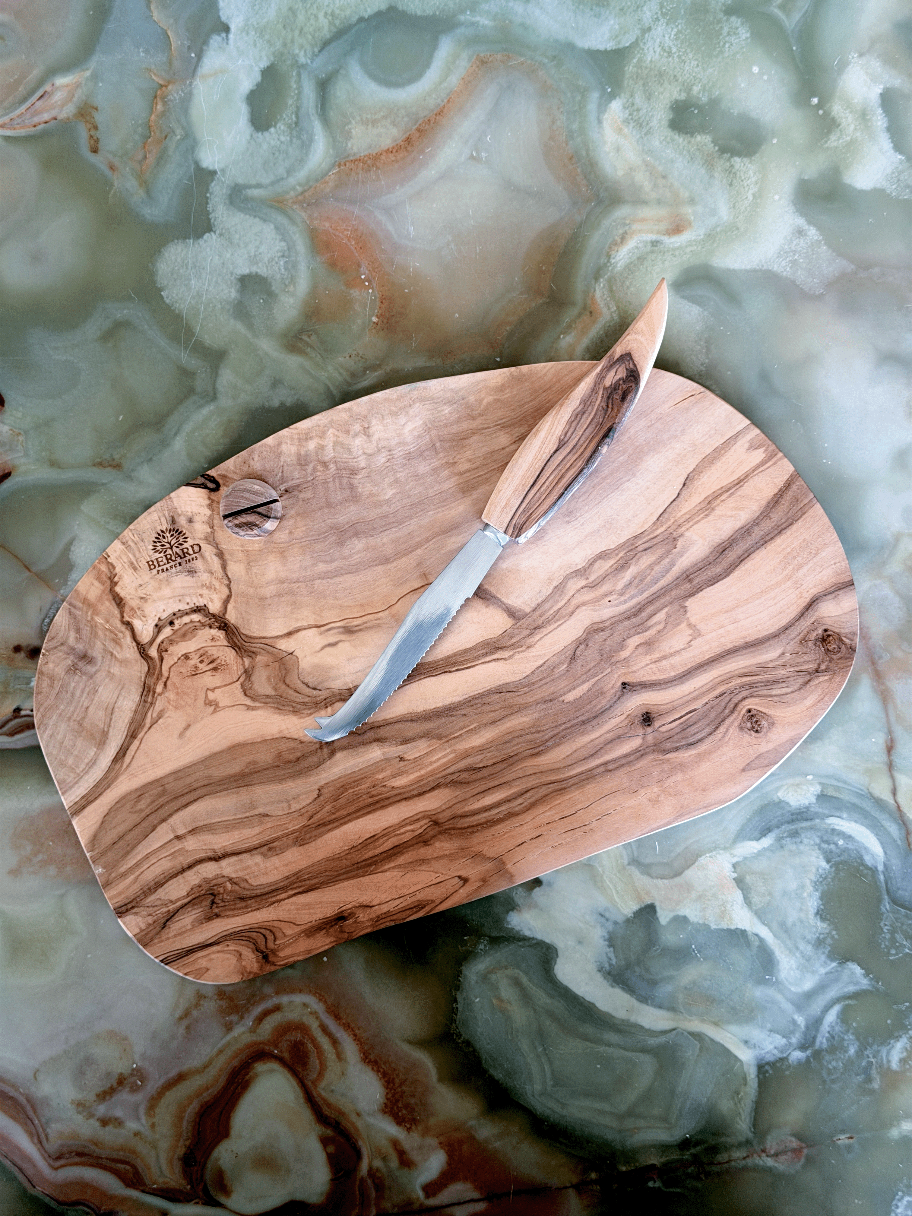 Olive Wood Cheese Board with Knife, Berard