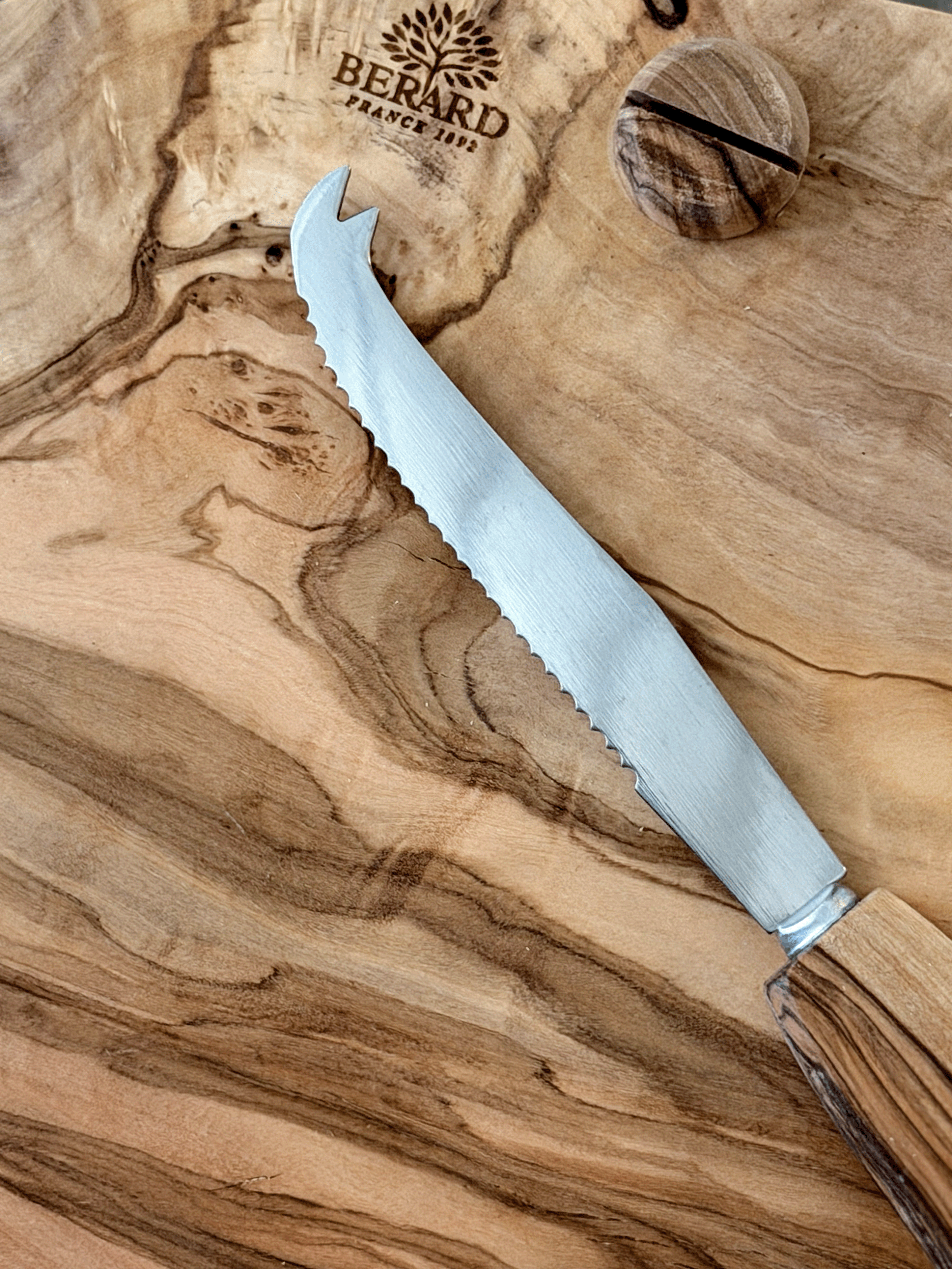Olive Wood Cheese Board with Knife, Berard
