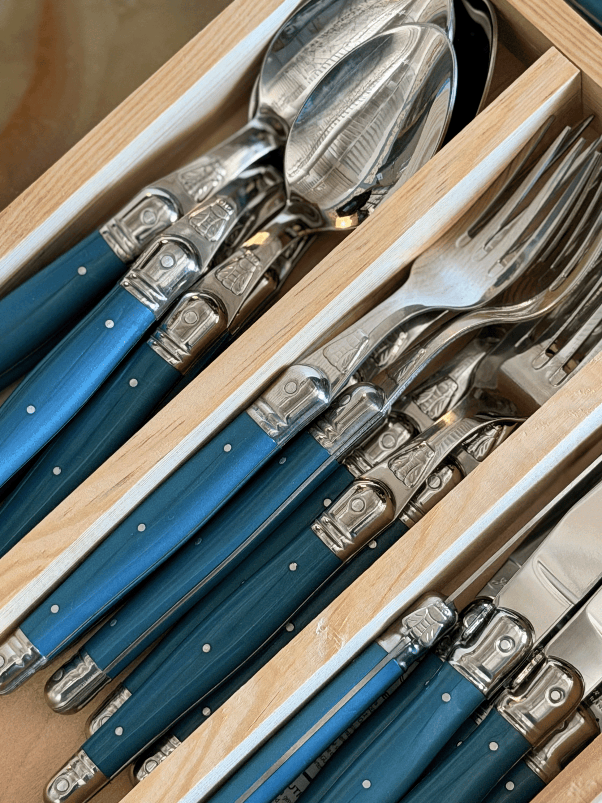 Jean Dubost Flatware in Teal, 6 Sets