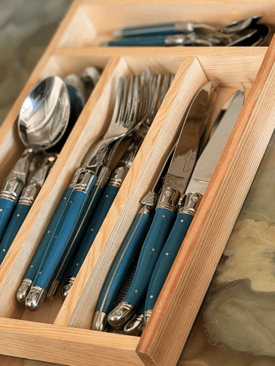 Jean Dubost Flatware in Teal, 6 Sets