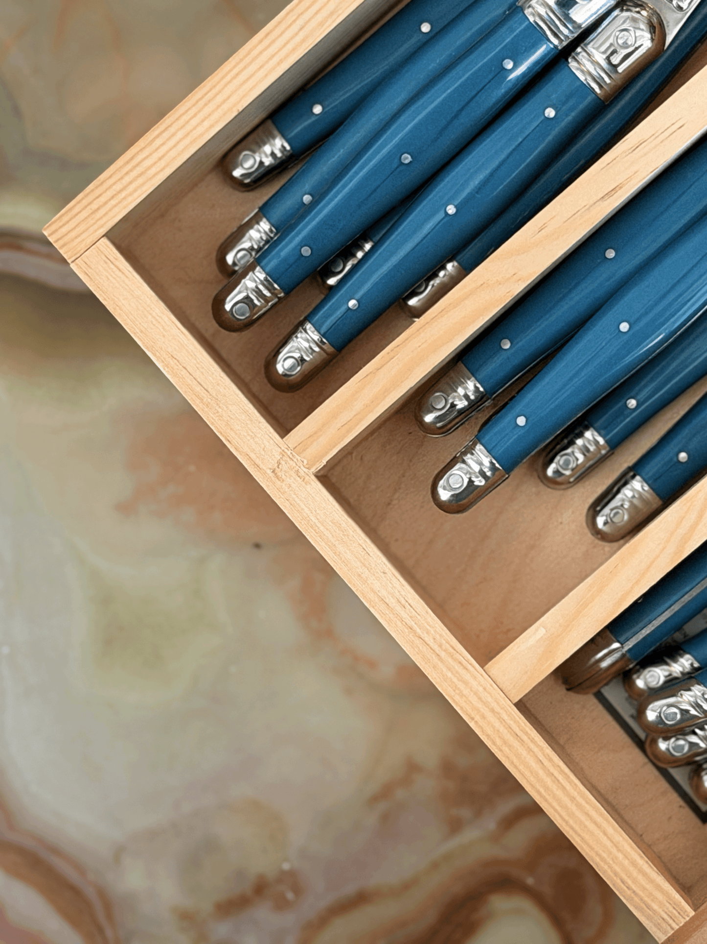 Jean Dubost Flatware in Teal, 6 Sets