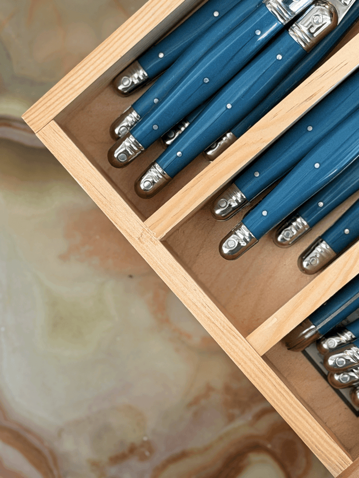 Jean Dubost Flatware in Teal, 6 Sets