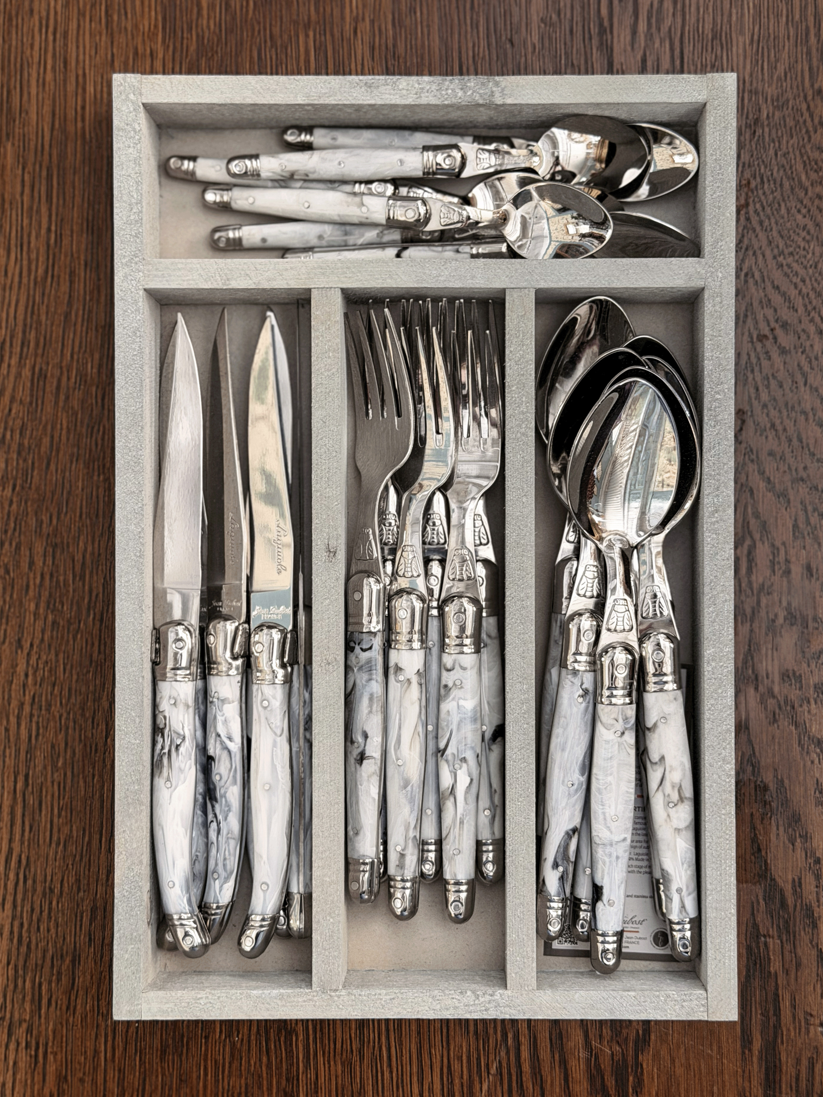 Jean Dubost Flatware in Marbled, 6 Sets