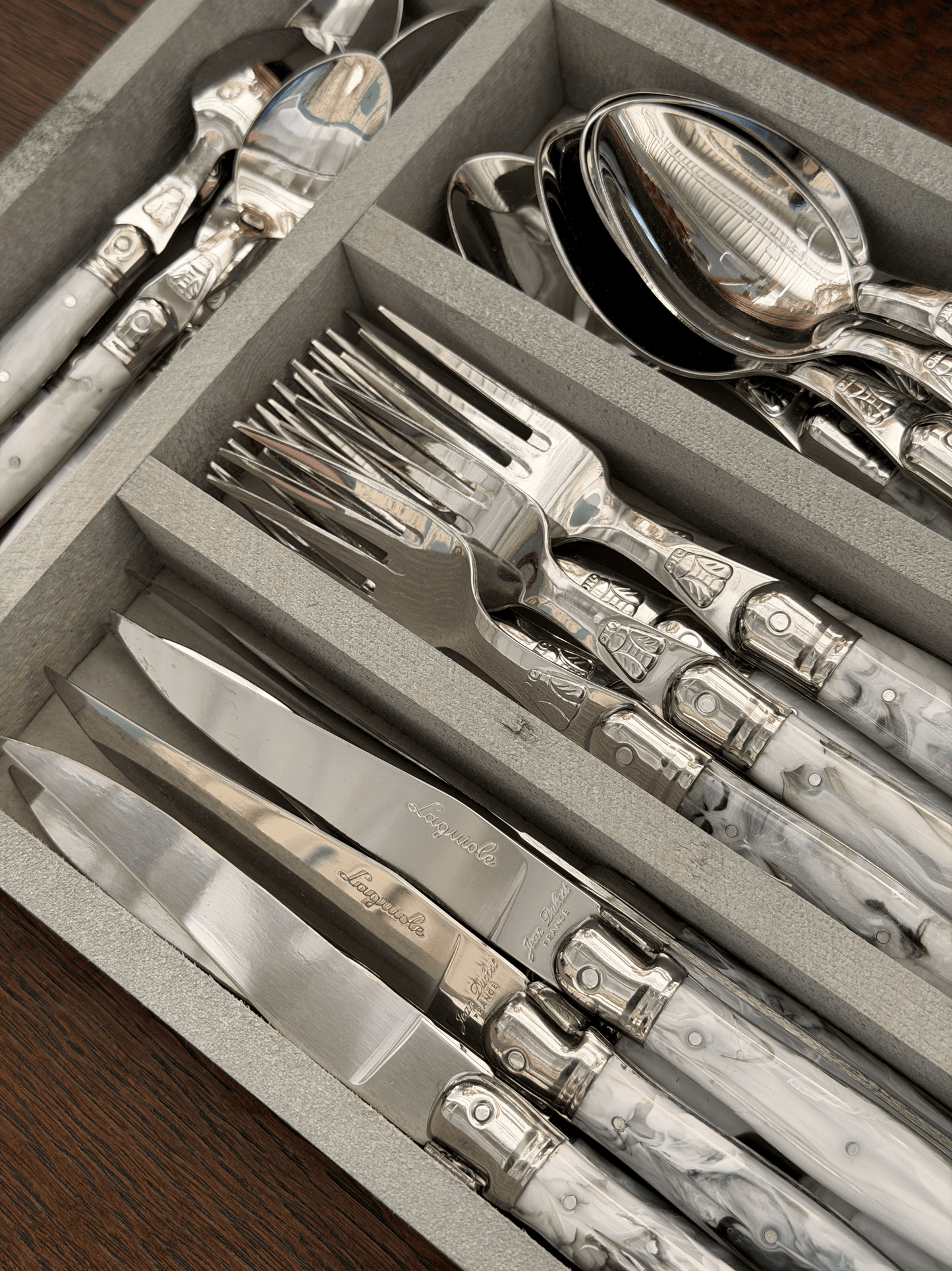 Jean Dubost Flatware in Marbled, 6 Sets