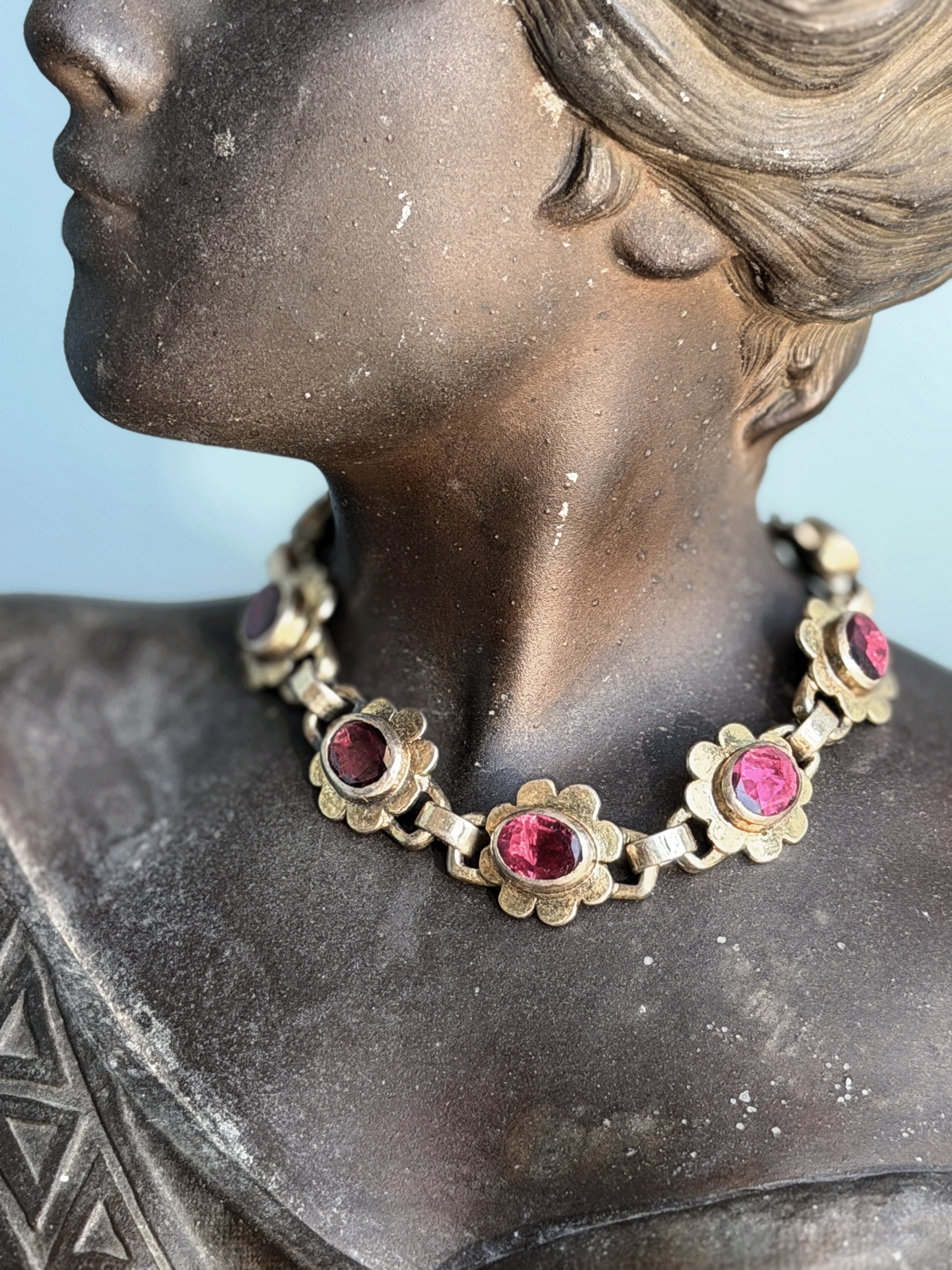 Antique Bohemian Garnet Link Bracelet