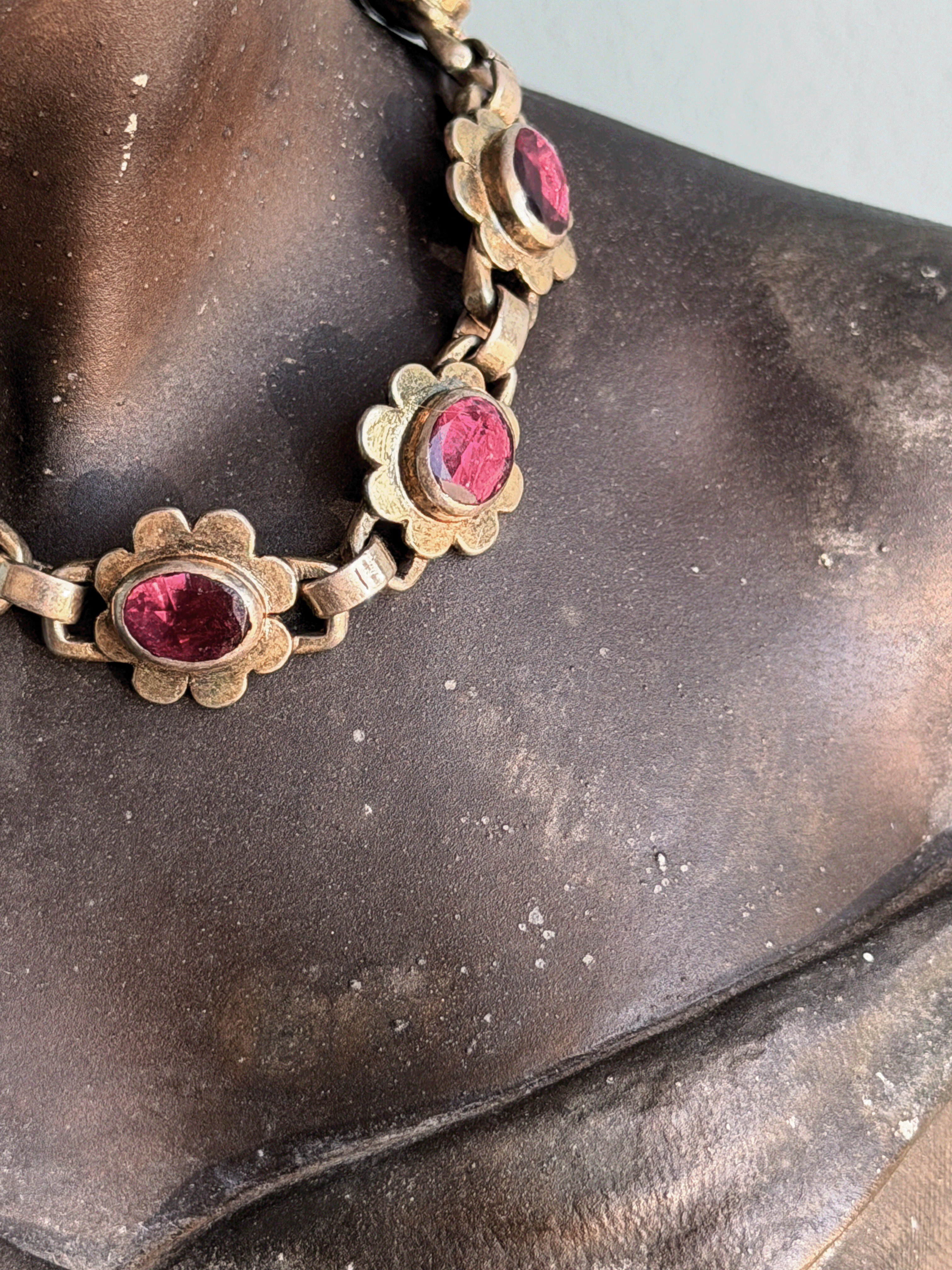Antique Bohemian Garnet Link Bracelet