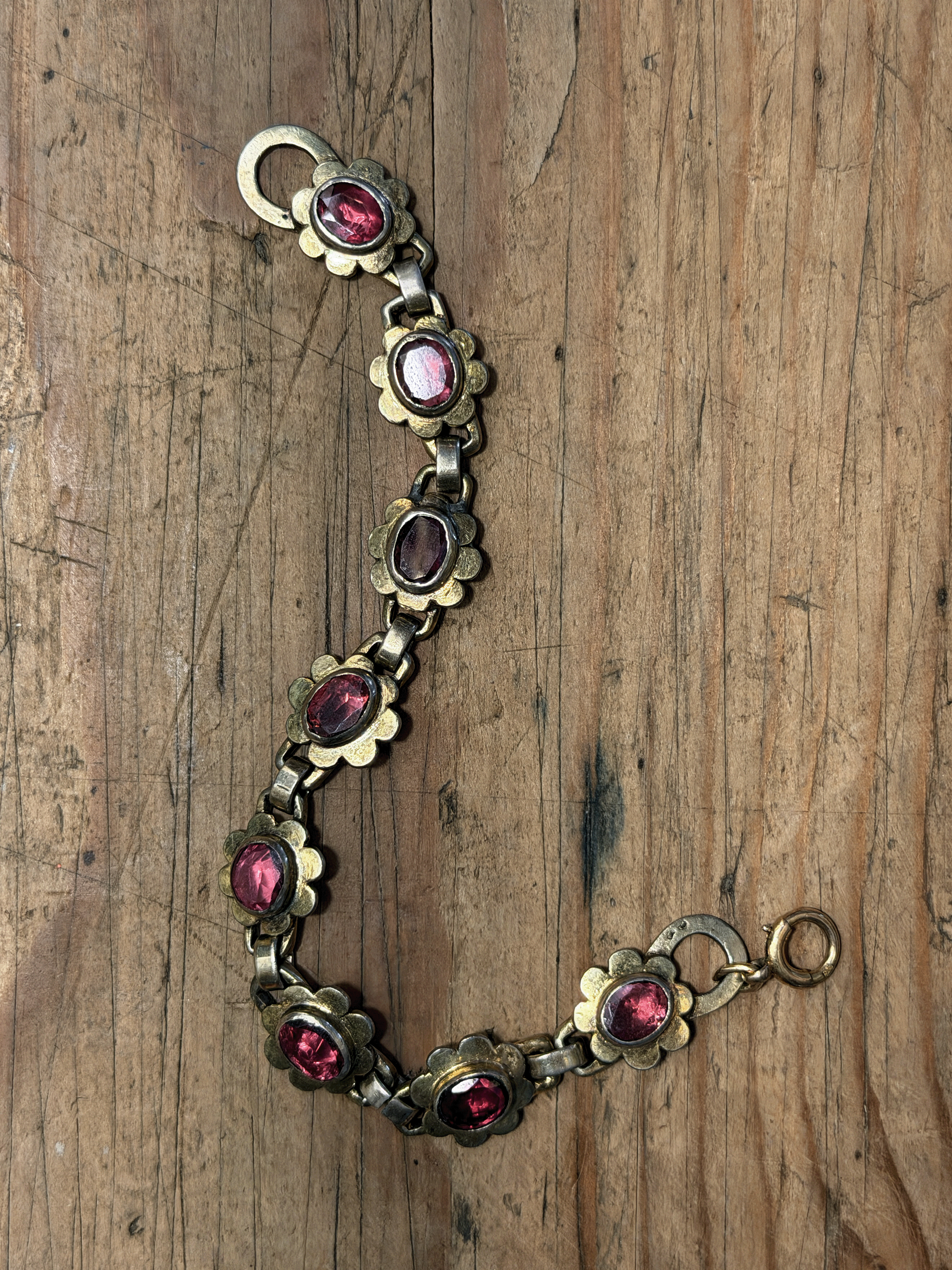 Antique Bohemian Garnet Link Bracelet