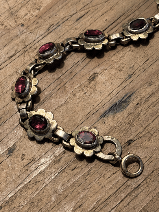 Antique Bohemian Garnet Link Bracelet