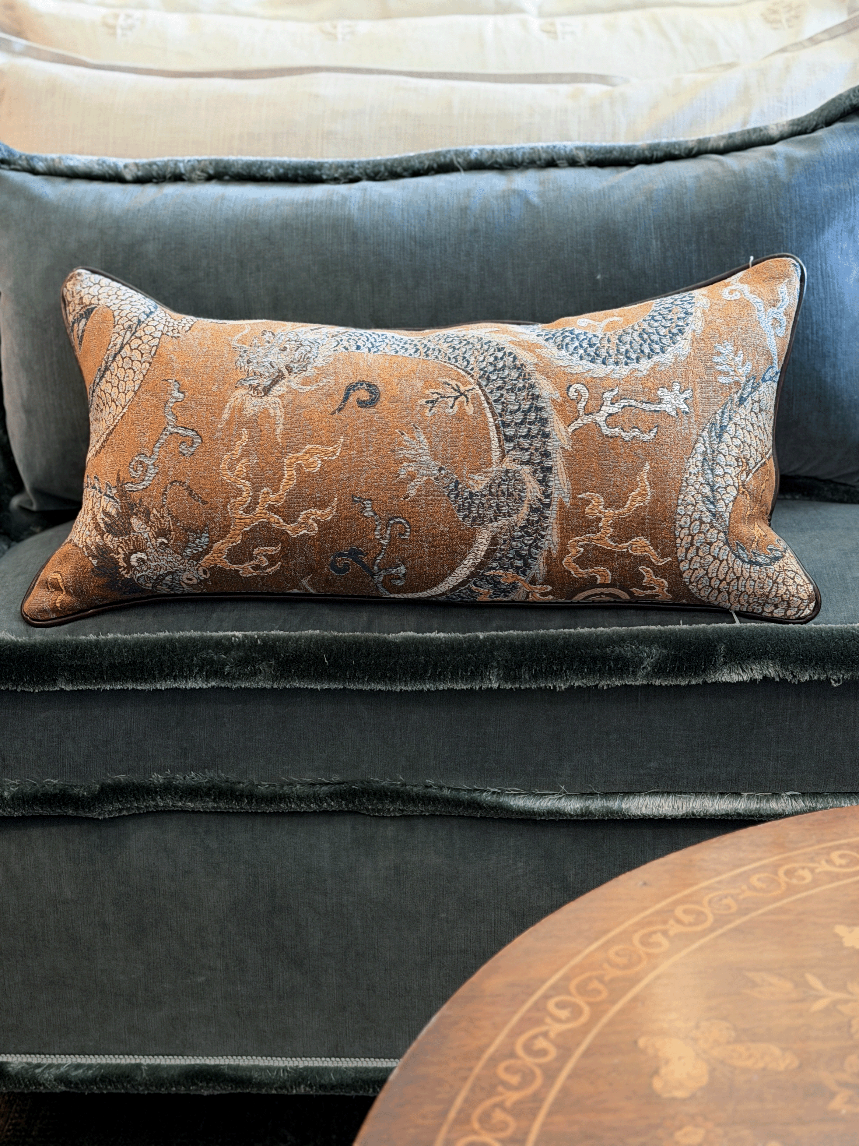Serpentine Dragon, Brown & Blue - Lumbar Throw Pillow