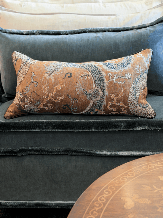 Serpentine Dragon, Brown & Blue - Lumbar Throw Pillow