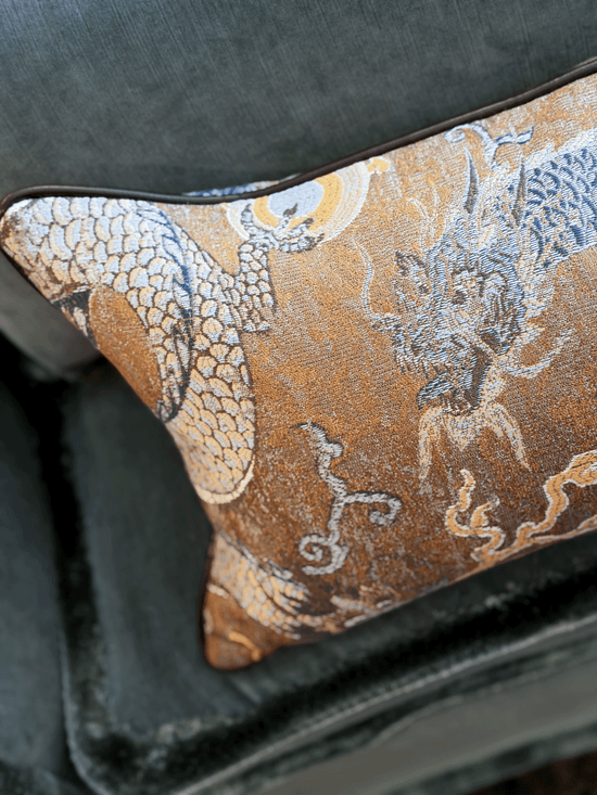 Serpentine Dragon, Brown & Blue - Lumbar Throw Pillow