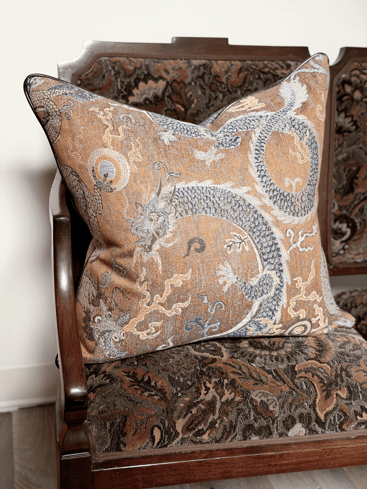Serpentine Dragon, Brown & Blue - Square Throw Pillow