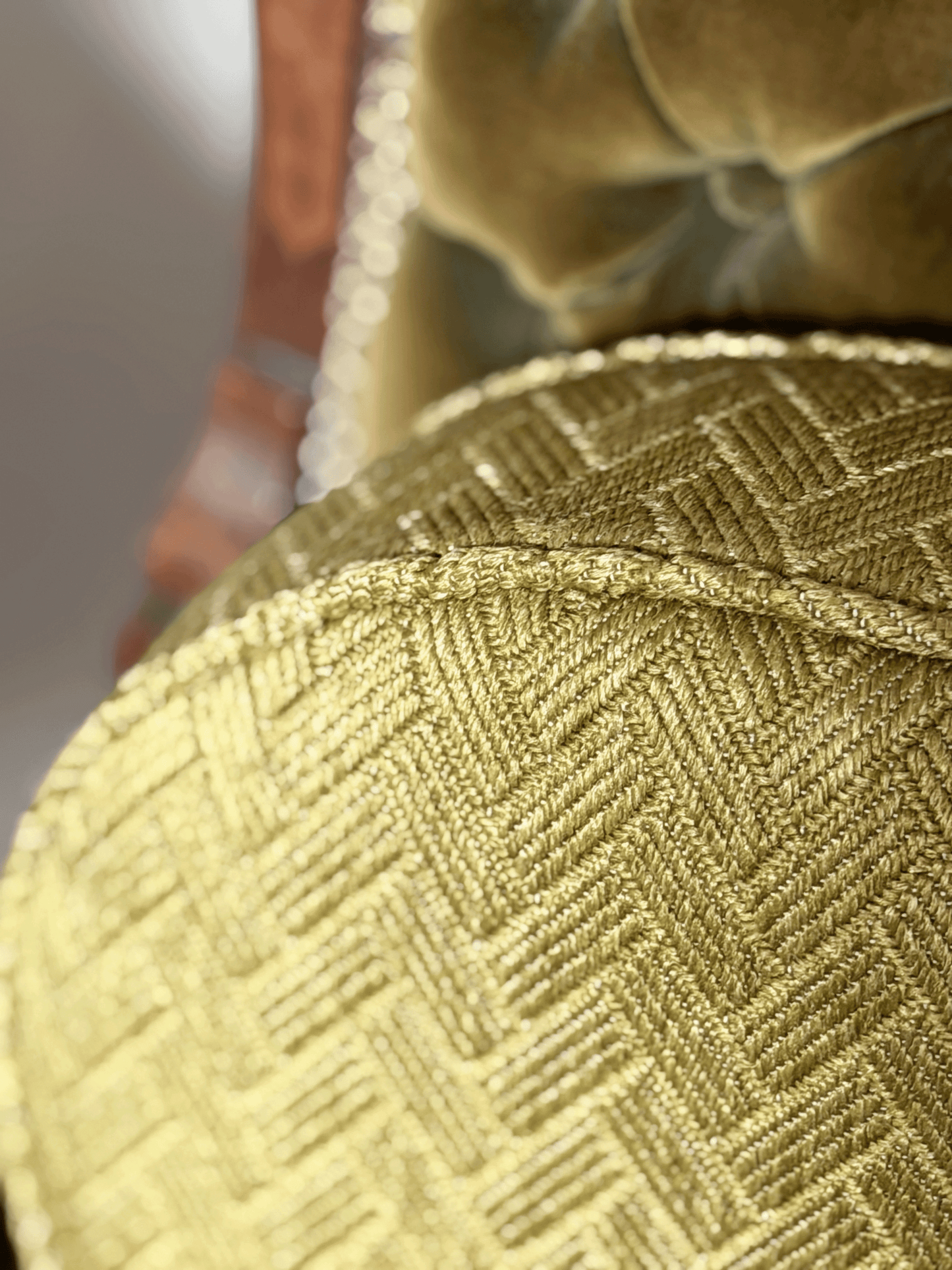 Herringbone, Chartreuse - Round Throw Pillow
