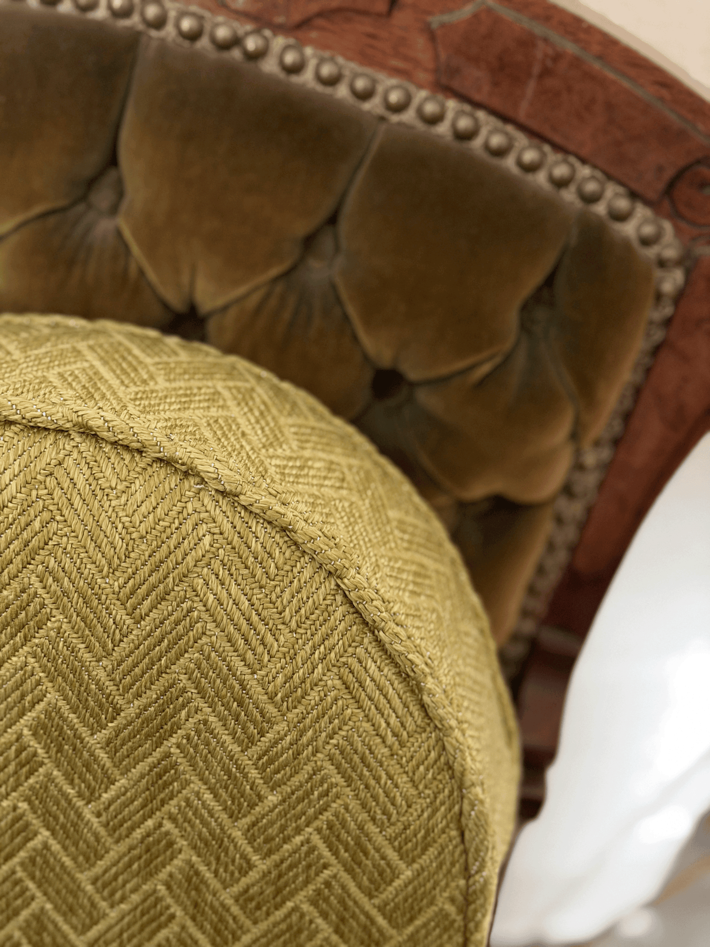 Herringbone, Chartreuse - Round Throw Pillow