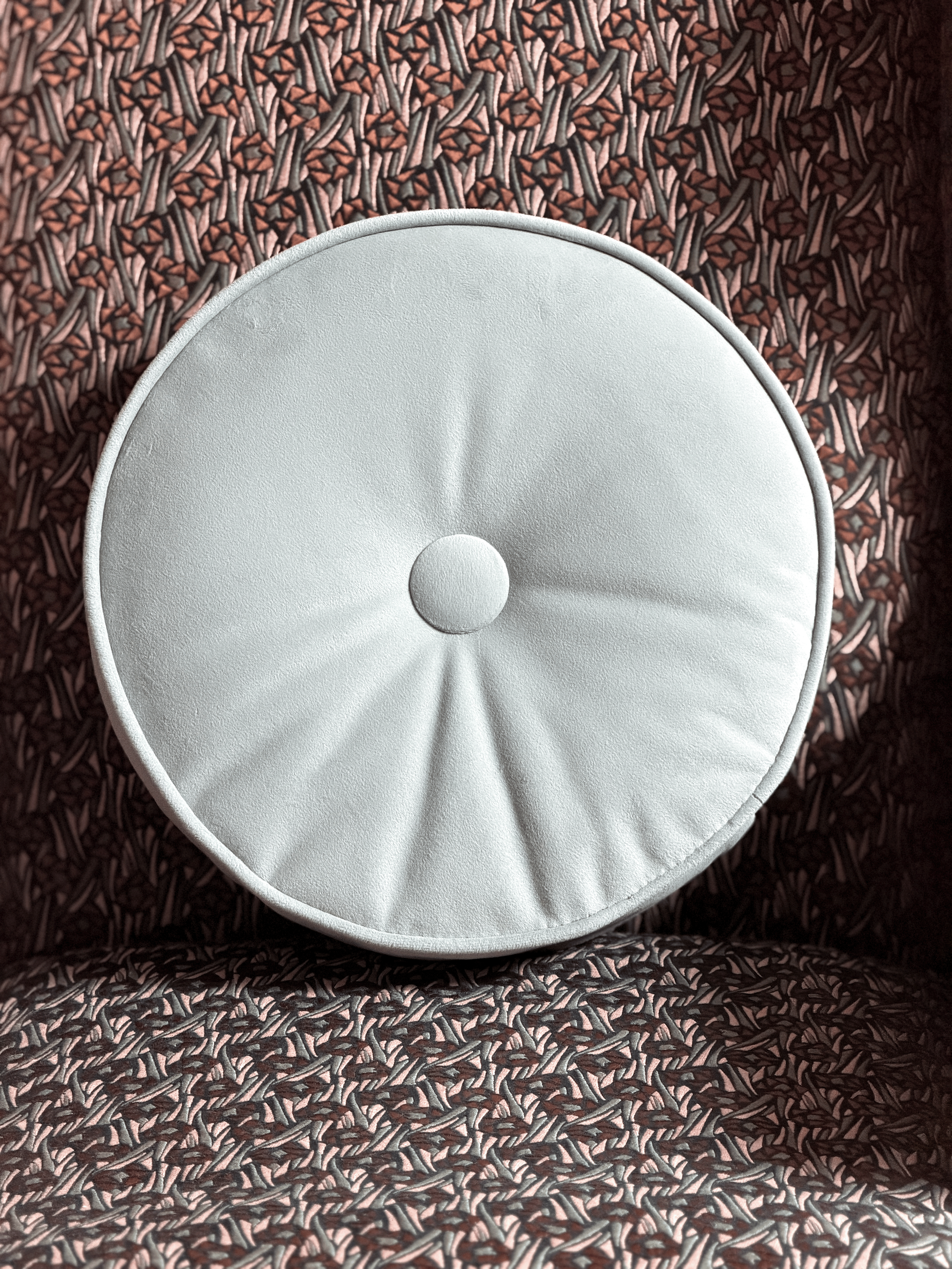 Sky Blue with Button – Round Throw Pillow