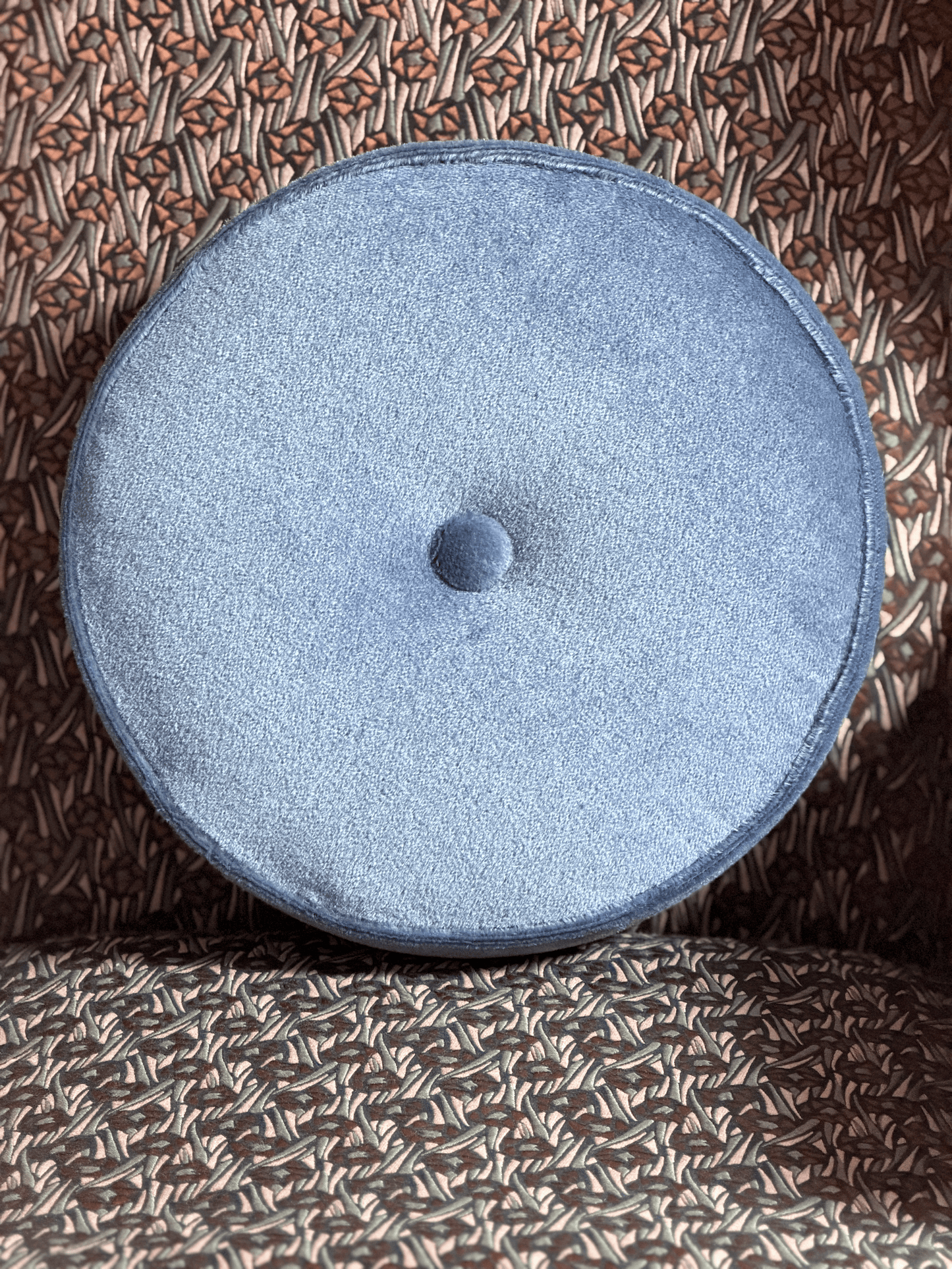 Slate Blue with Button – Round Throw Pillow