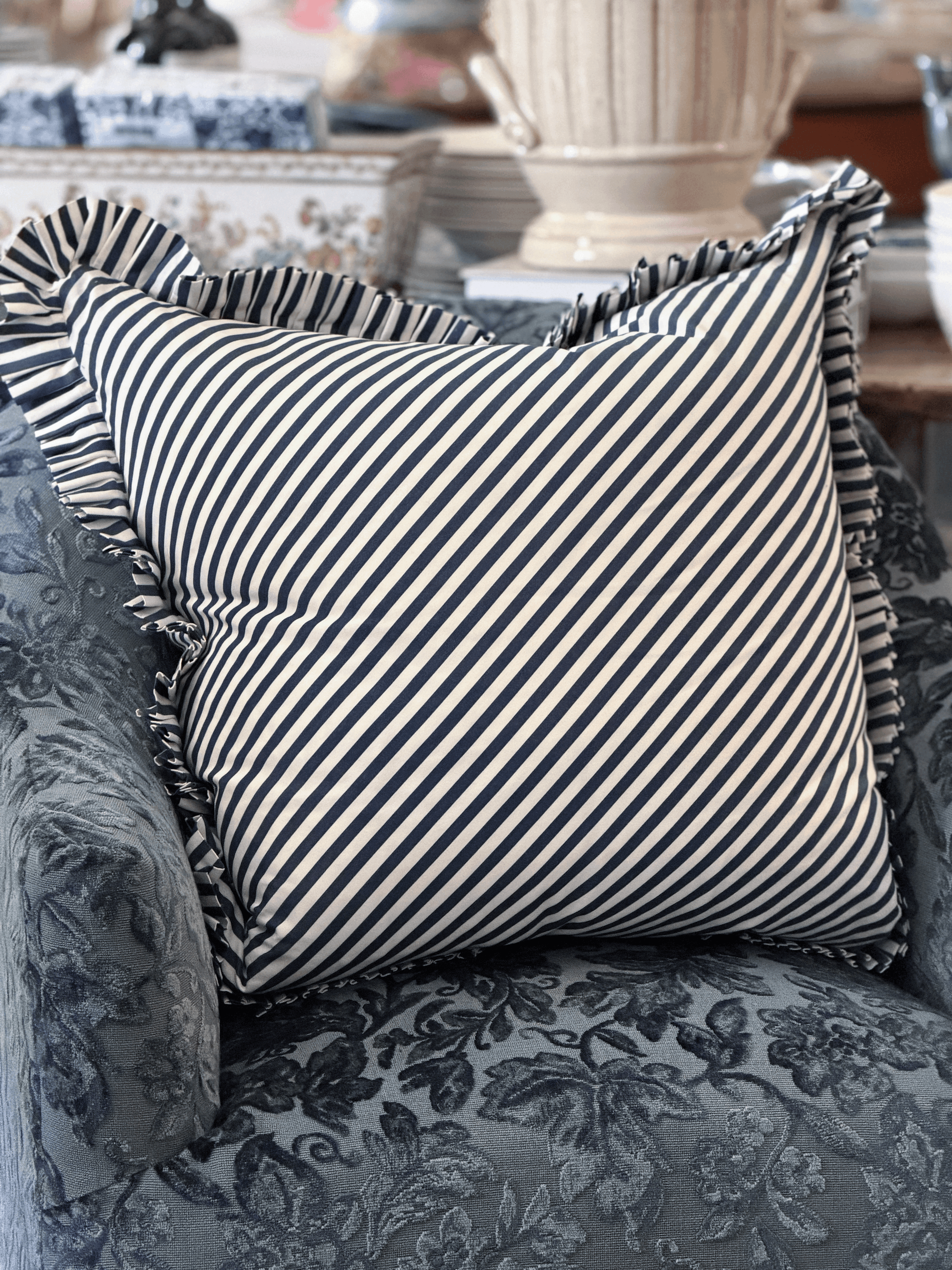 Brigitte, Navy - Square Throw Pillow