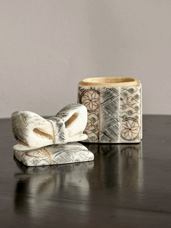 Hand-Carved Bone Trinket Boxes, with Boxes