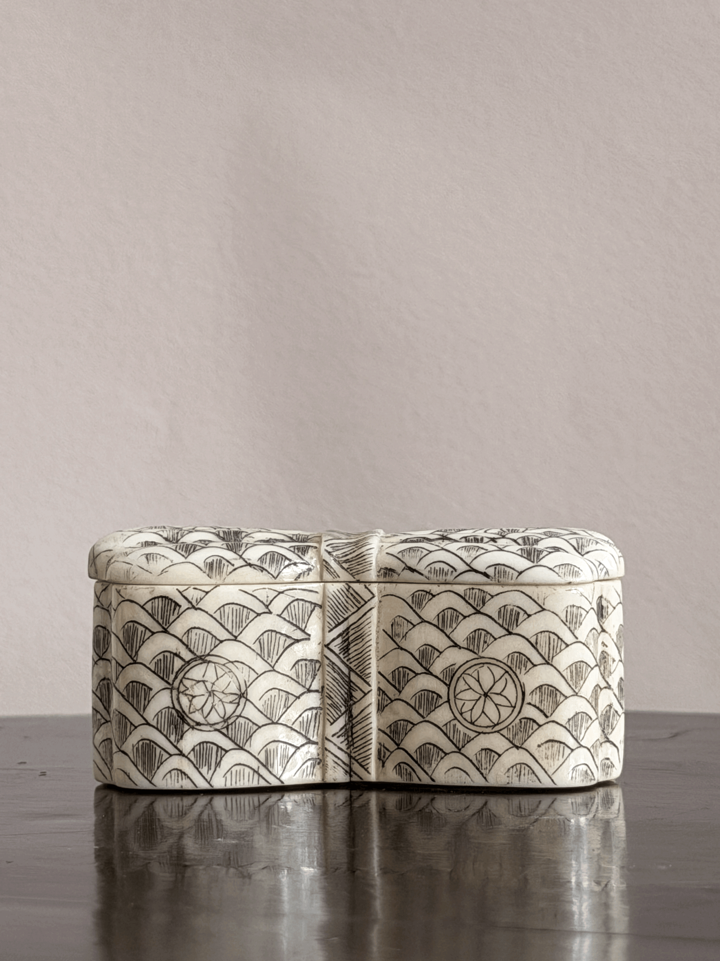 Hand-Carved Bone Trinket Boxes, with Boxes
