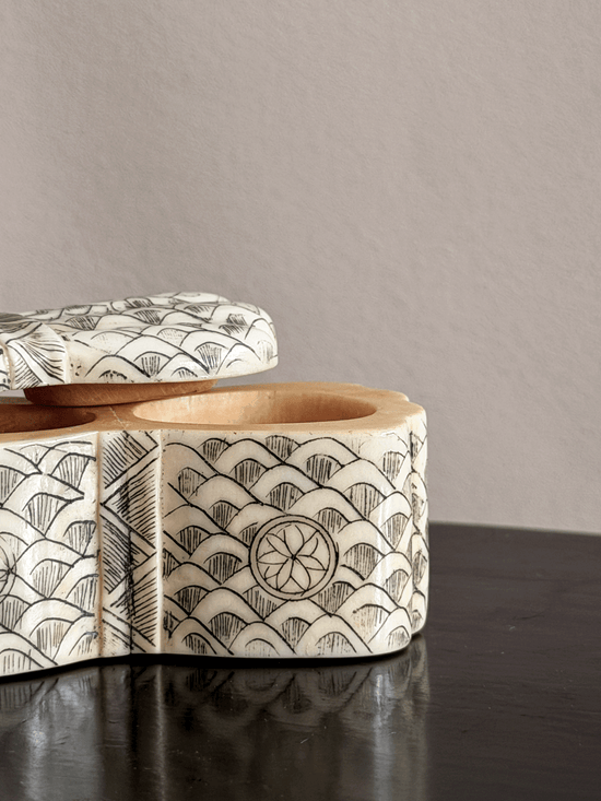 Hand-Carved Bone Trinket Boxes, with Boxes
