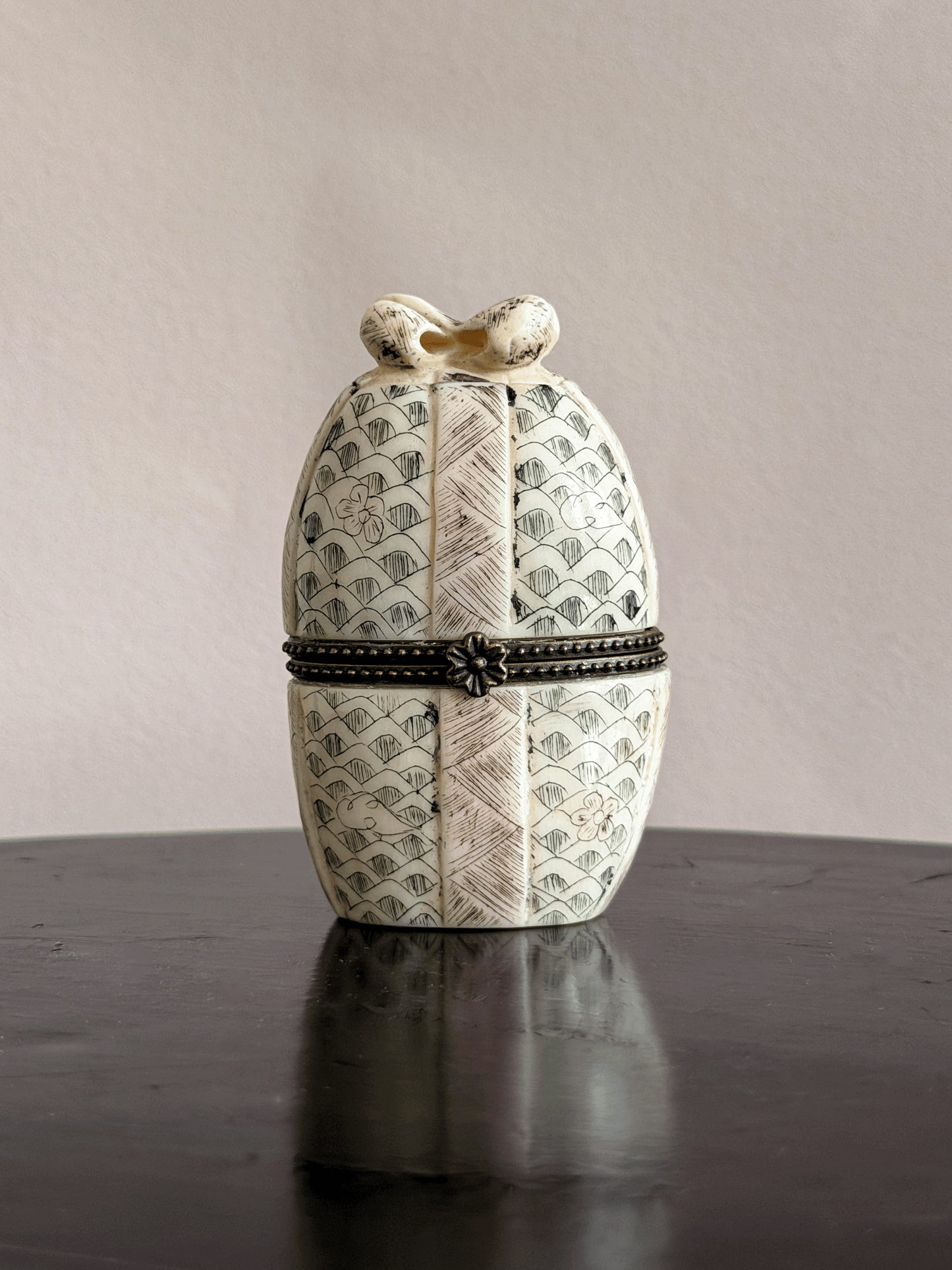 Hand-Carved Bone Trinket Boxes, with Boxes