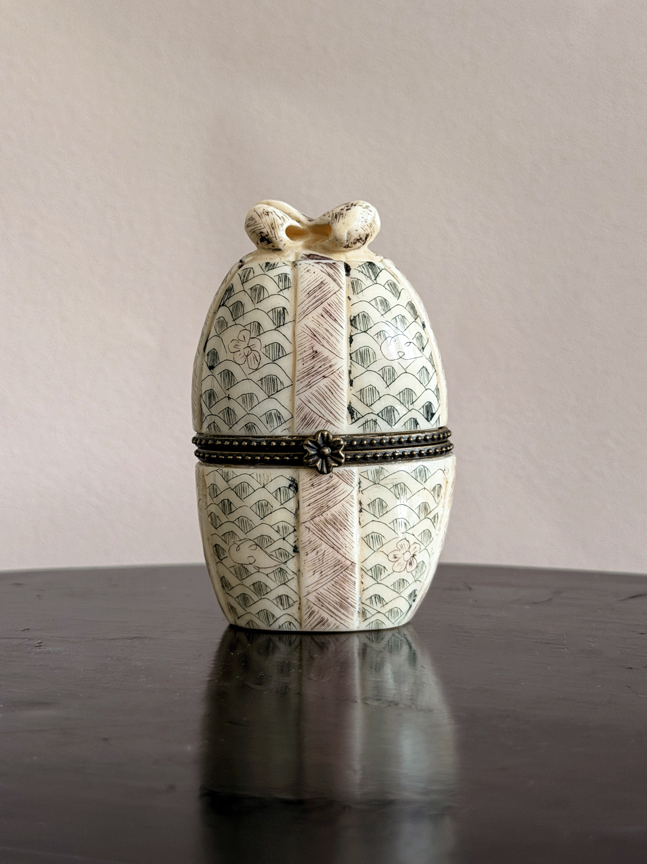 Hand-Carved Bone Trinket Boxes, with Boxes