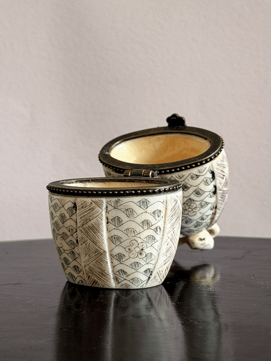 Hand-Carved Bone Trinket Boxes, with Boxes