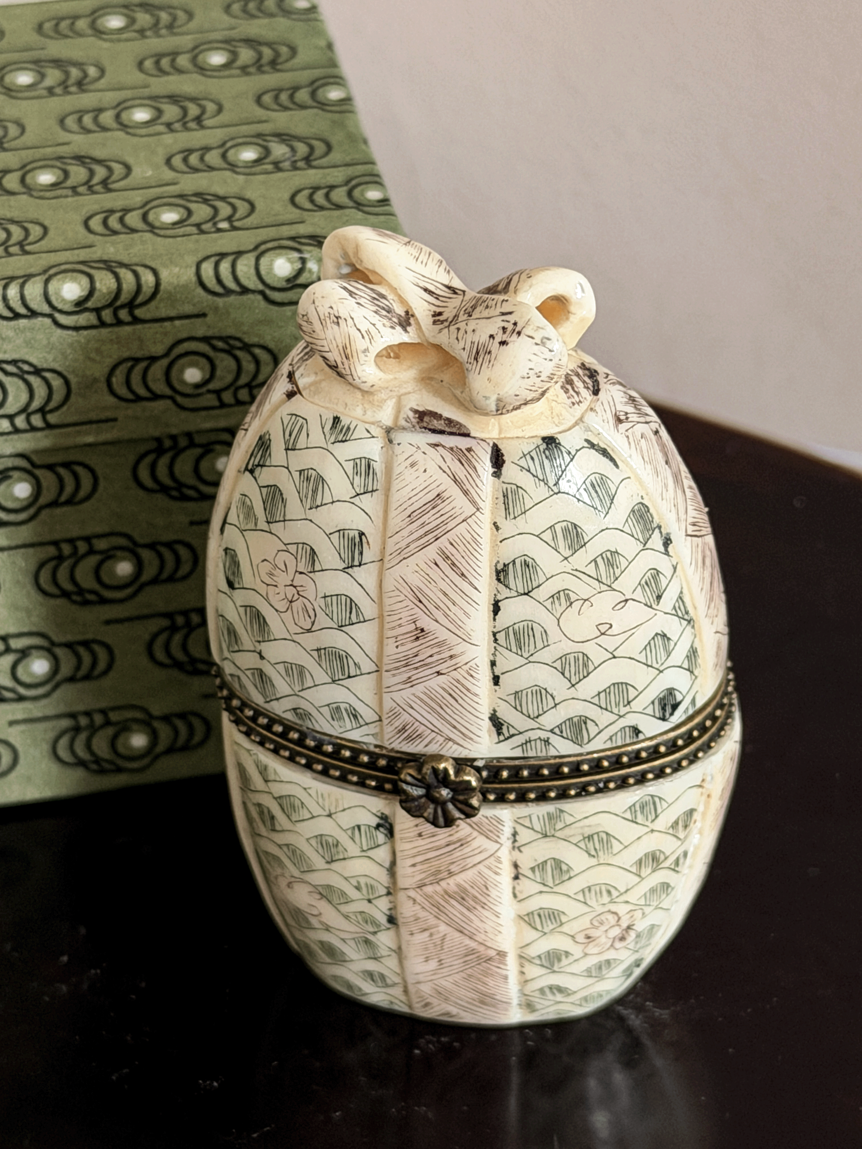 Hand-Carved Bone Trinket Boxes, with Boxes