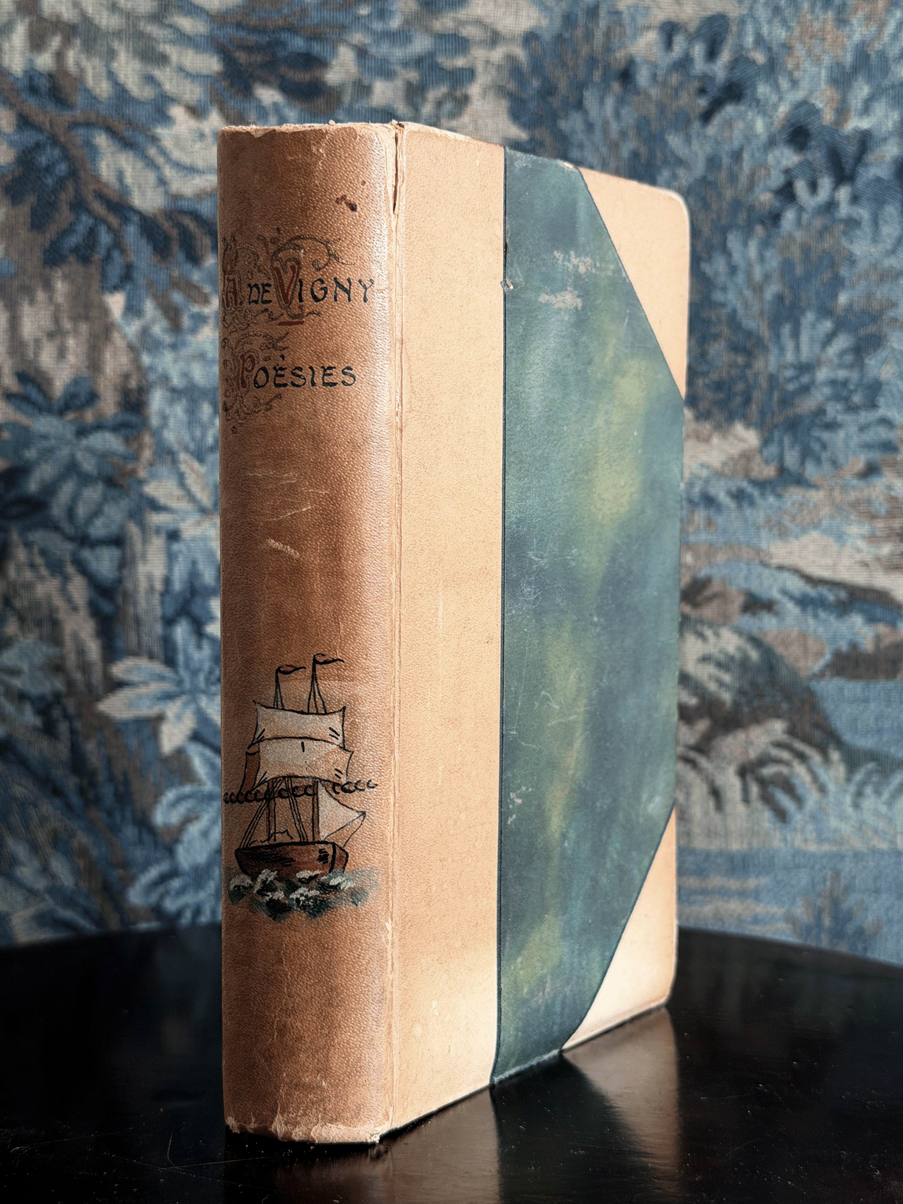 Hand-Painted "Alfred de Vigny Poésies" Leather Book