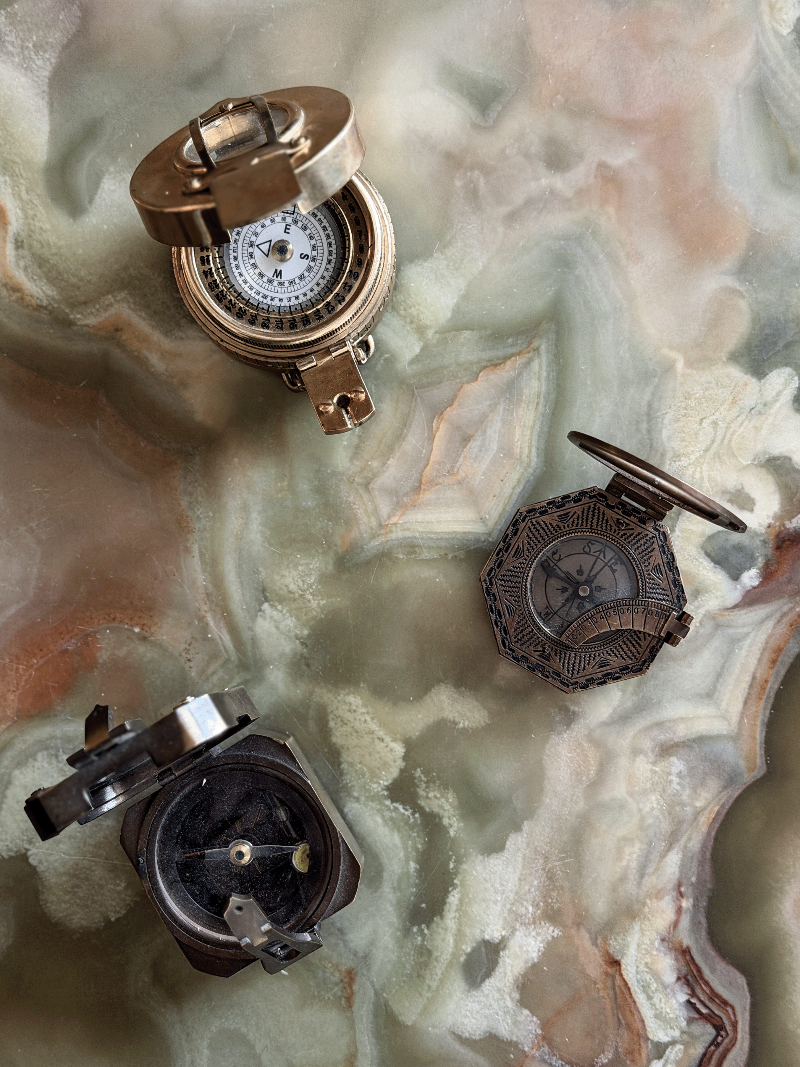 Three high quality reproduction compasses with working mechanisms