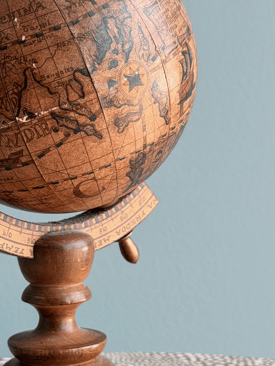 Close-up of a vintage Zoffoli Italian globe map.